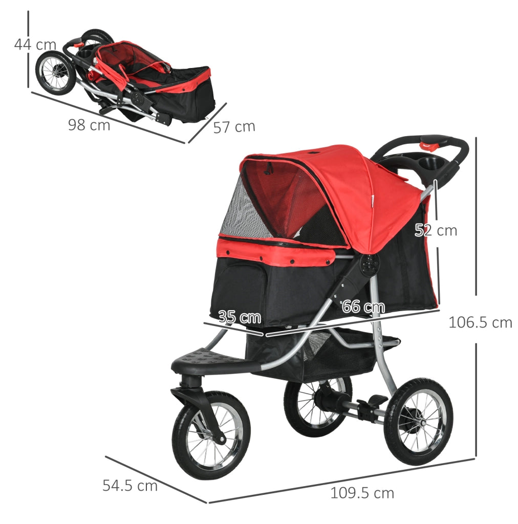 Passeggino pieghevole per cani e gatti 109,5x54,5x106,5 cm in acciaio rosso -