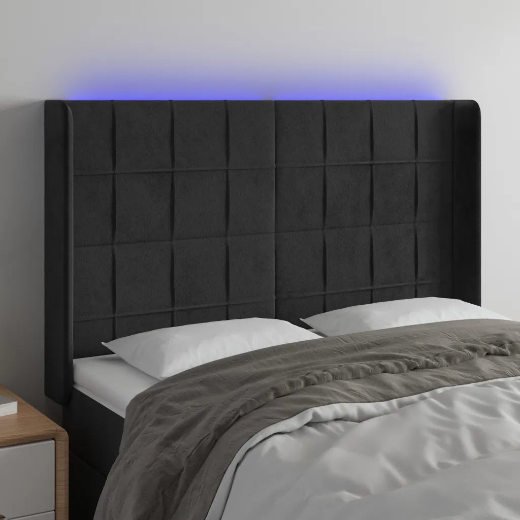 Testiera | Testata a LED Nera 147x16x118/128 cm in Velluto