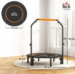 Trampolino fitness pieghevole 102 cm in acciaio con maniglia regolabile, fino a 100 kg
