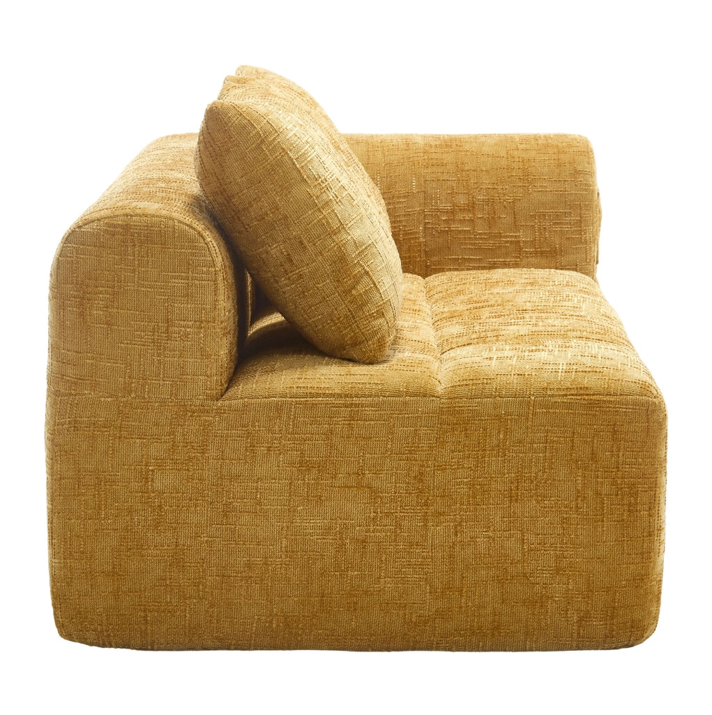 Divano chaise longue 158x90x60 cm con tasche laterali e cuscino in chenille giallo