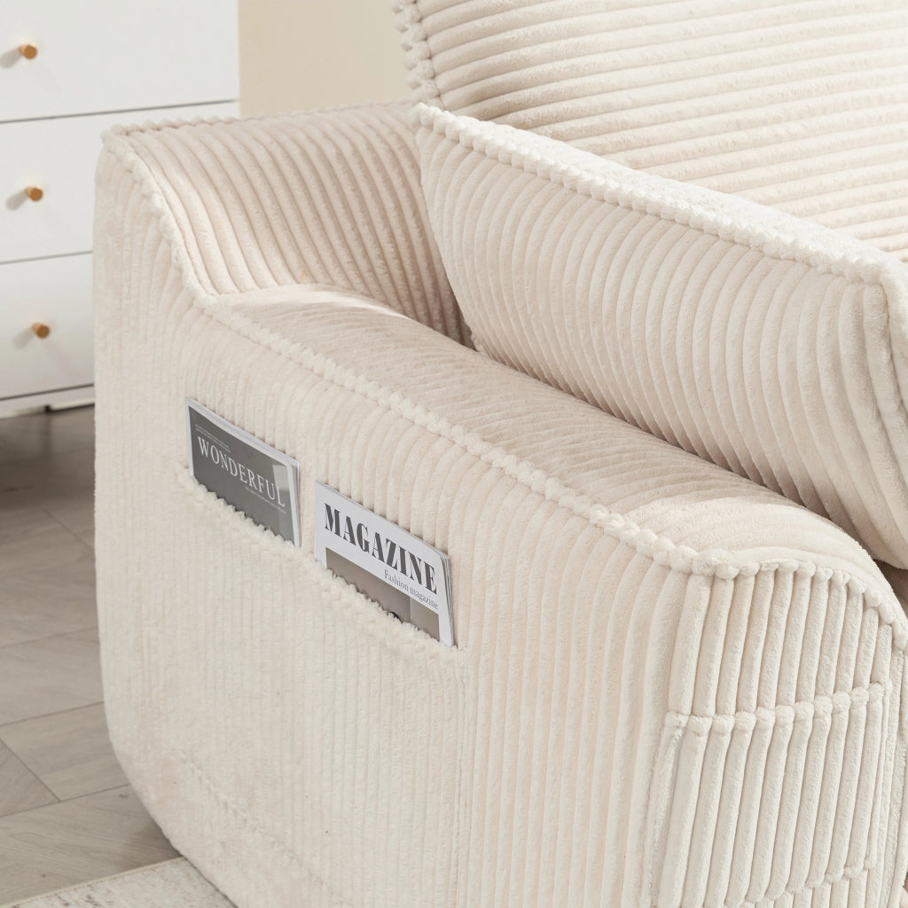 Divano 3 Posti con Poggiapiedi e Cuscini in Tessuto ¨C MINIMAL ¨C Beige