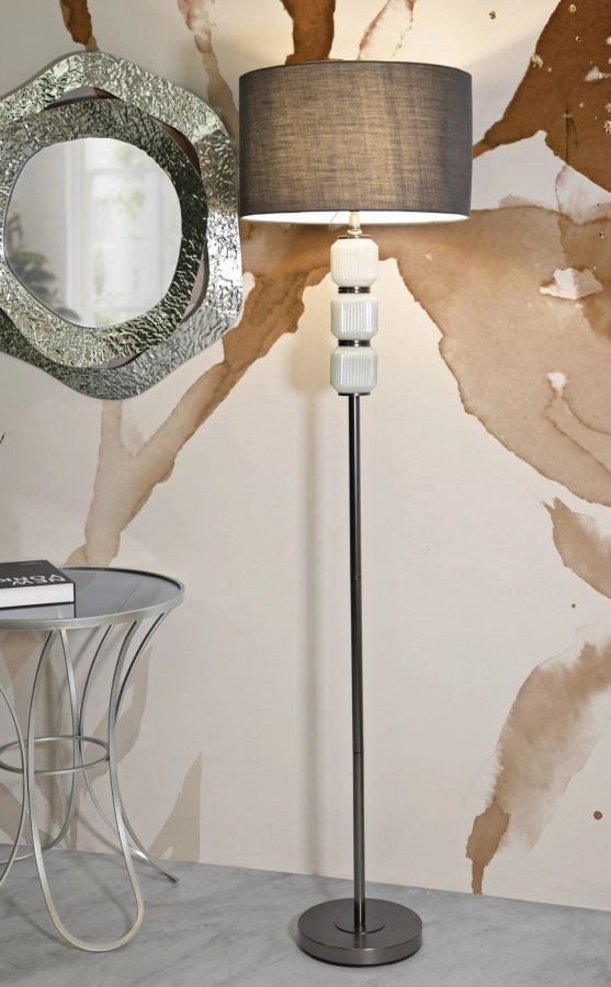 Lampada da Terra Bright One Ø42,5x163 cm in Vetro e Ferro e Tessuto Bianco e Grigio