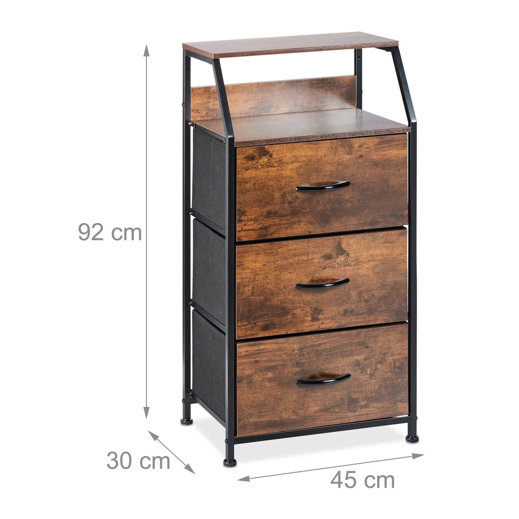 Cassettiera stile industriale 3 cassetti contenitore decorativo soggiorno corridoio 80 x 40 x 90 cm in MDF nero 13_0010862