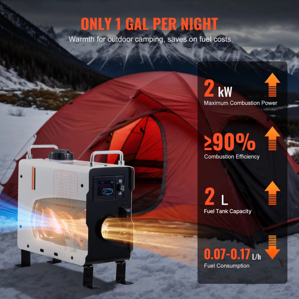 Riscaldatore Diesel Portatile 2 KW 12V-24V ZM2003 con Controllo Bluetooth Display Telecomando e Allarme CO