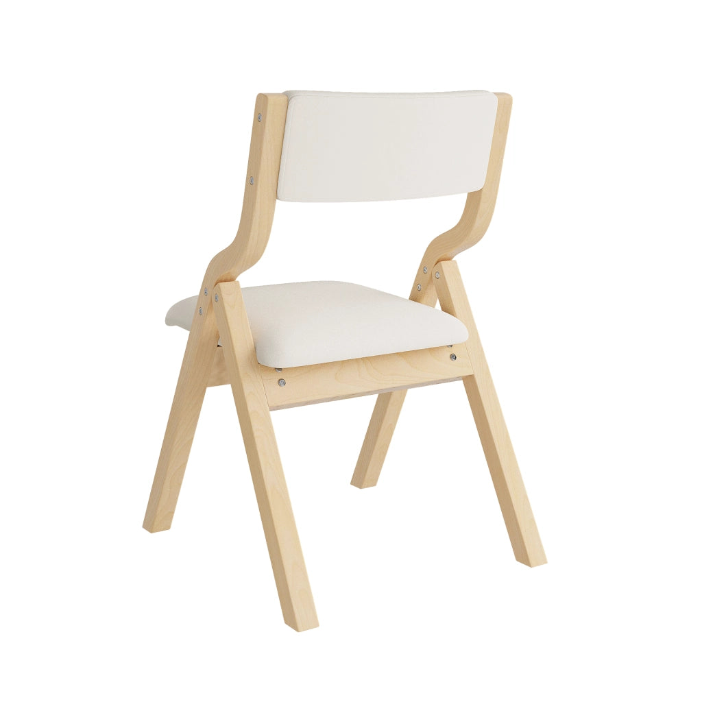 Set di 4 sedie da pranzo pieghevoli con struttura in legno massiccio, seduta imbottita e tessuto in lino beige