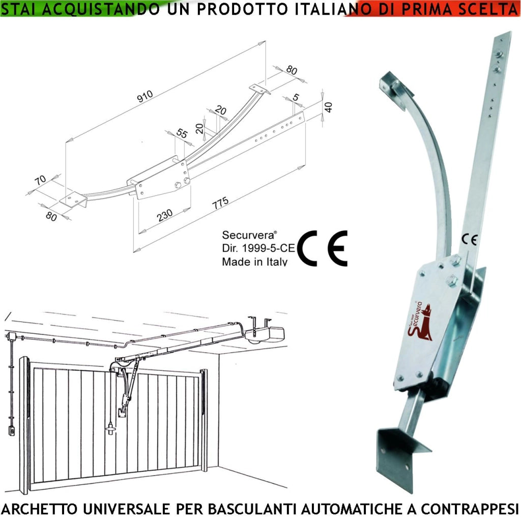 Archetto Adattatore Oscillante Porte Cler Basculanti a Contrappesi di Qualsiasi Marca e Tipo in Acciaio Zincato Sopporta Fino a 200 Kg Evita Oscillazioni e Flessioni Laterali Dimensioni L910XS80 mm