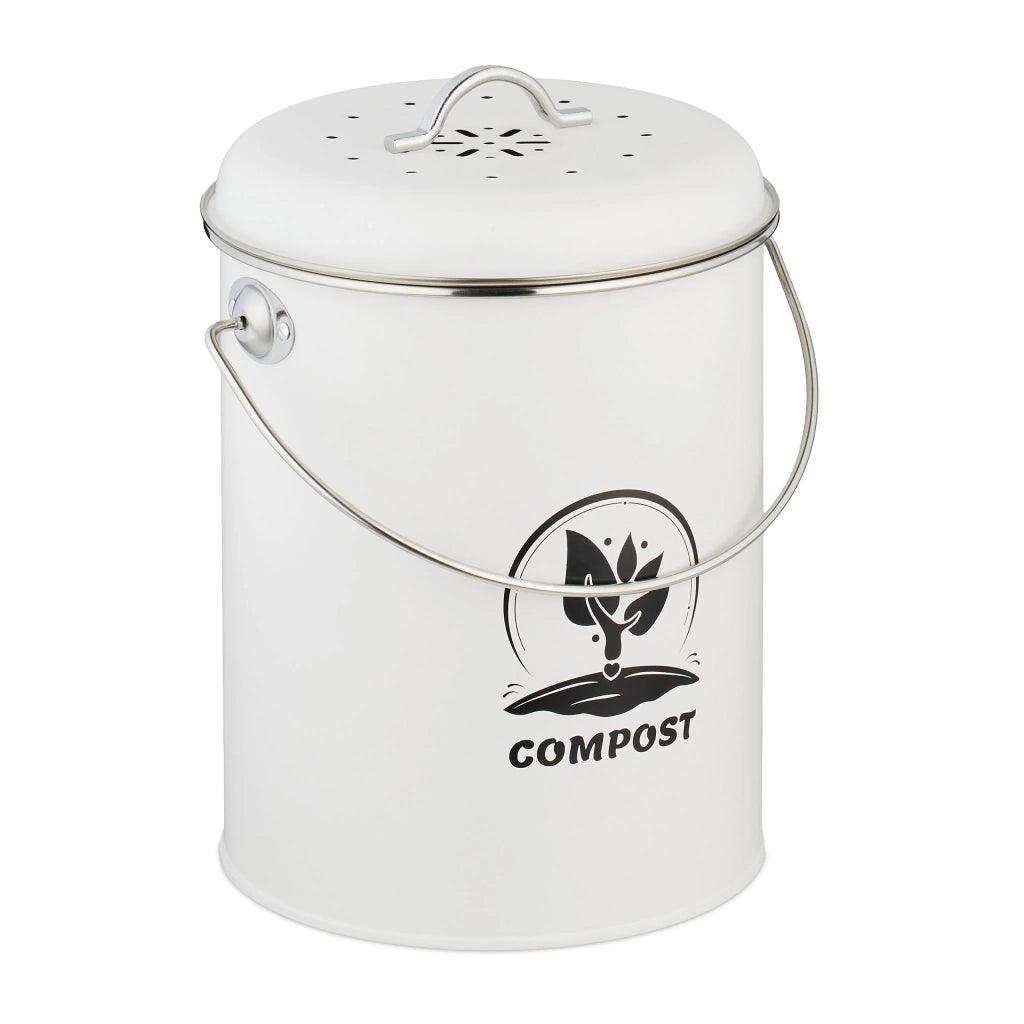 Secchiello per compost da 5,5 litri facile da trasportare manutenzione rapida design rustico 27 x 22 x 19 cm in ferro nero 13_0017220