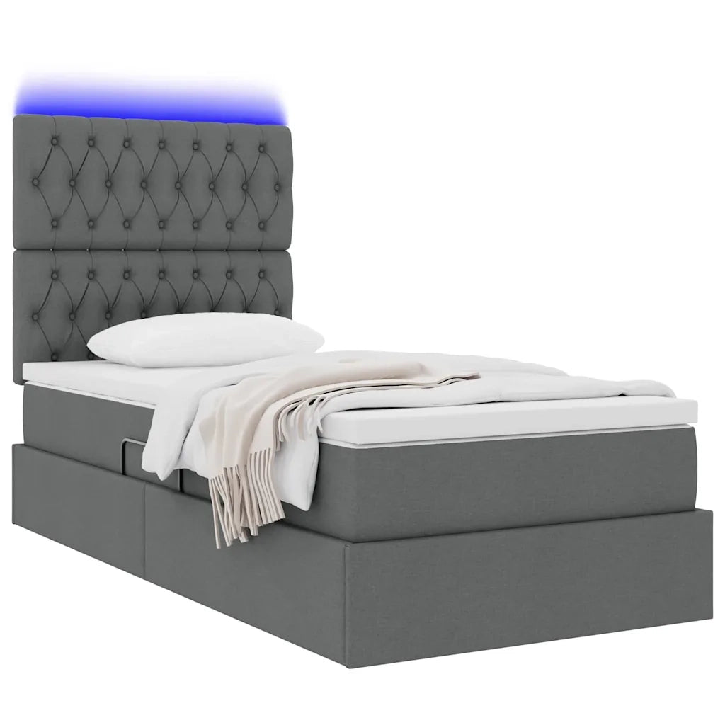 Letto con contenitore e LED Grigio scuro 90 x 190 cm Poliestere