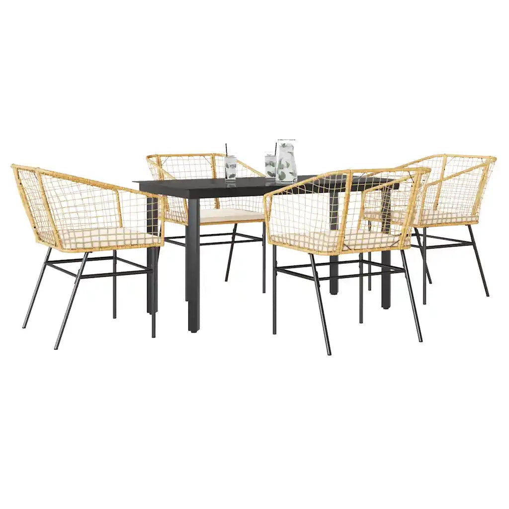 Set da Pranzo da Giardino 5pz | Set Salotto da Giardino con Cuscini Polyrattan Vetro