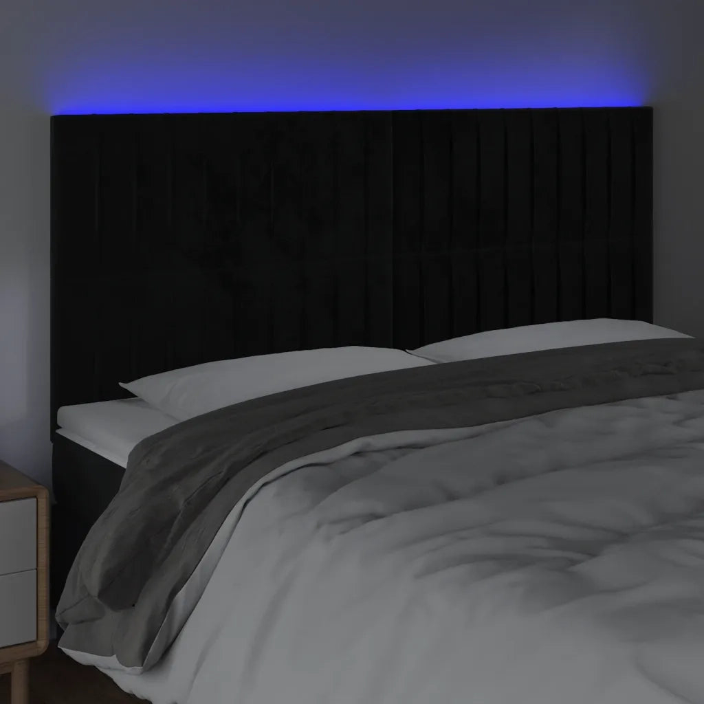 Testiera | Testata a LED Nera 180x5x118/128 cm in Velluto
