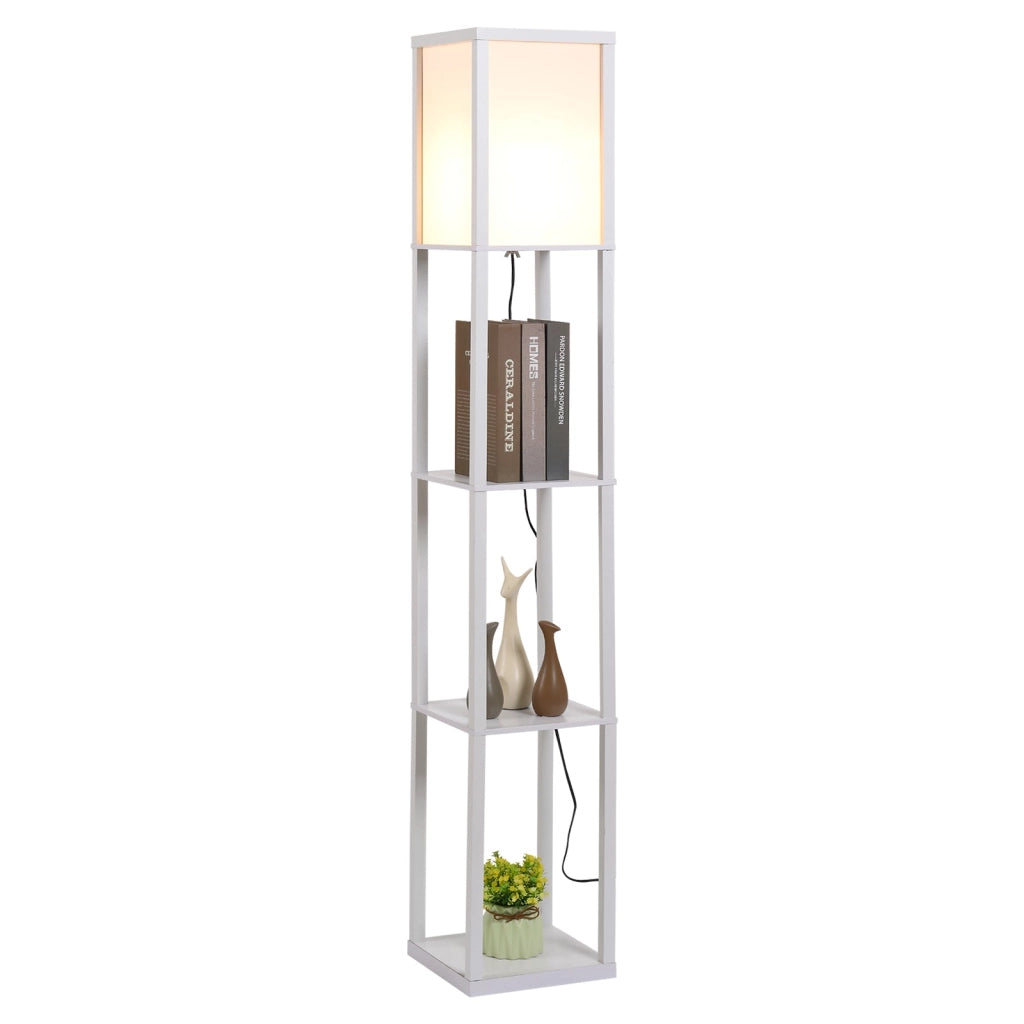 Lampada da Terra 26x26x160 cm E27 40W con Mensole in MDF Bianca