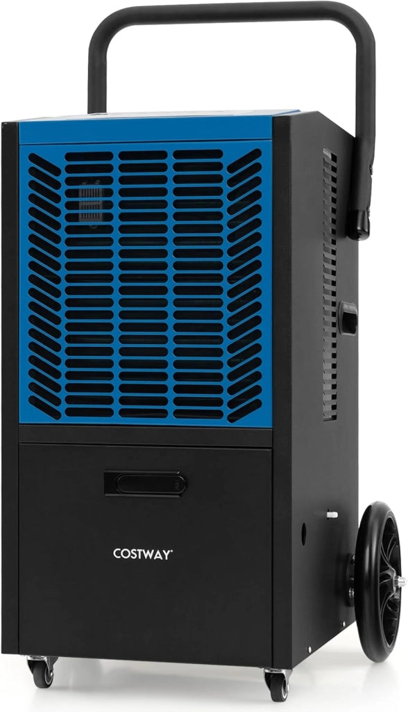 66 L Deumidificatore Commerciale, Deumidificatore con Pompa e Tubo di Drenaggio, Deumidificatore Industriale con Timer 24H e 4 Ruote per Cantina Magazzino (Blu)
