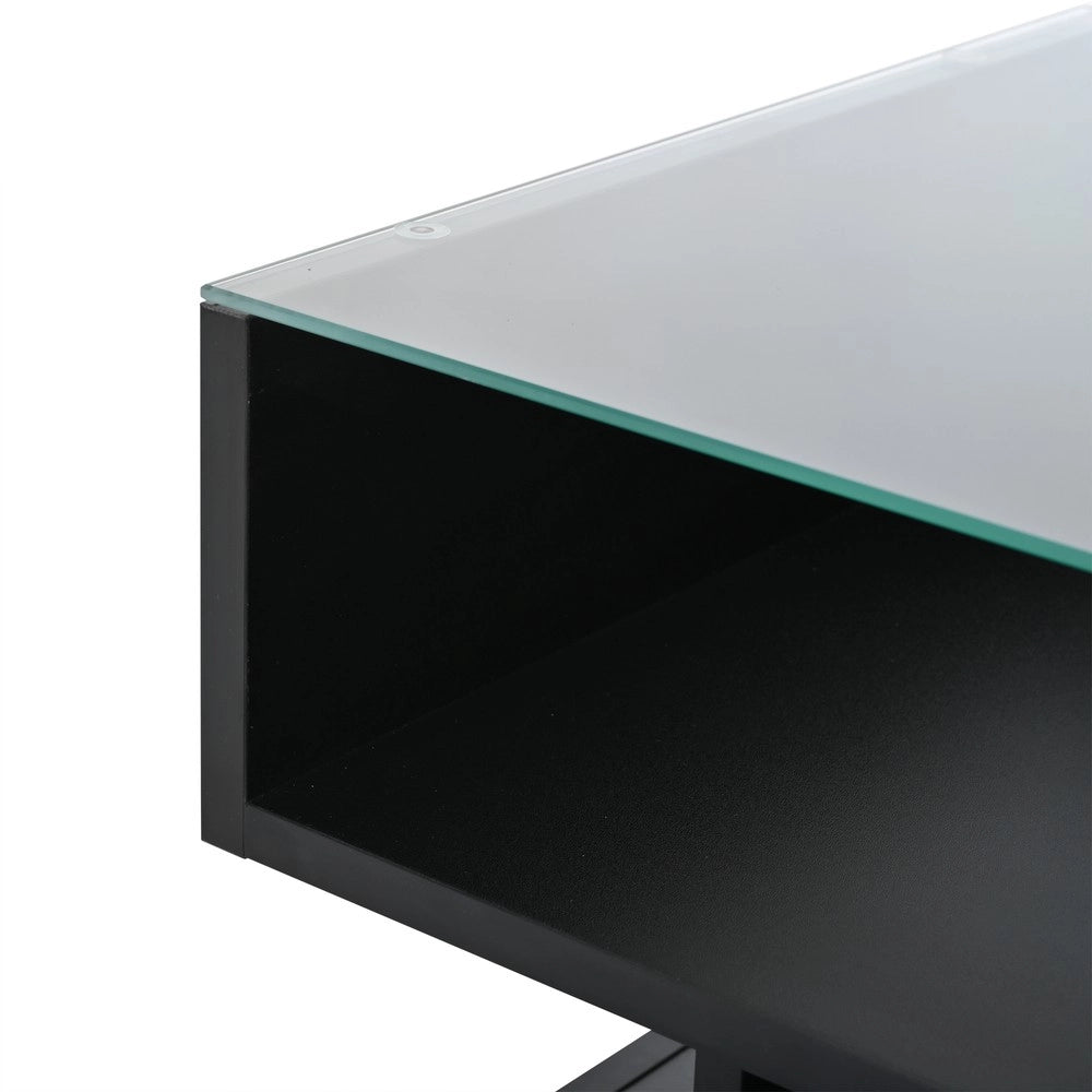Tavolino da Caff¨¨ con LED e 2 Cassetti ¨C MINIMAL ¨C Vetro Temperato, Nero, 80x80x45