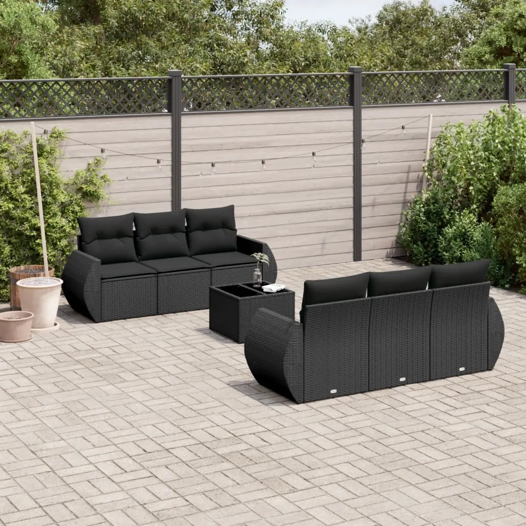 Set Divani da Giardino con Cuscini 7pz Nero Polyrattan