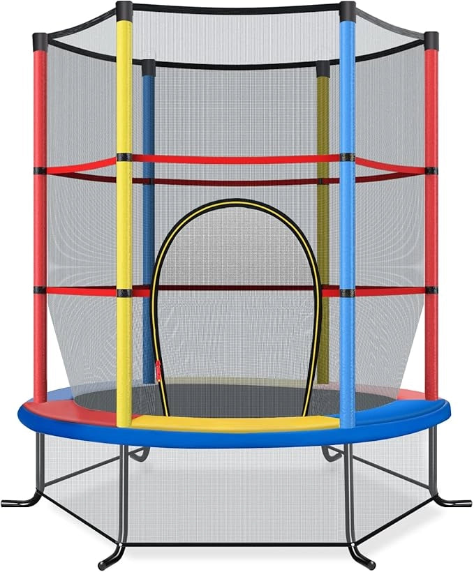 Trampolino Elastico Bambino in Acciaio, Tappeto Elastico Bambini da Esterno e da Interno, con Rete e Cusicnetti Antiscivolo