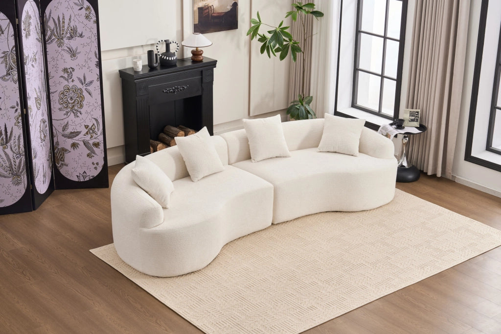 Divano modulare angolare curvo in chenille, 4 posti, bianco-grigio, per soggiorno e appartamento