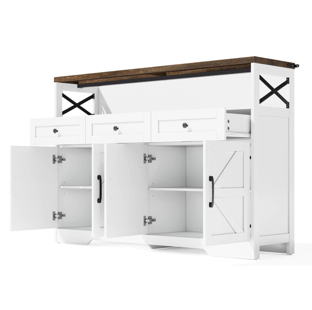 Credenza buffet 140x35x95 cm con 3 cassetti e 2 ante in MDF marrone e bianco