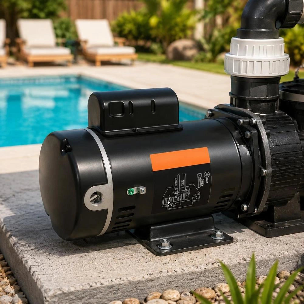 1.5 HP Pool Pump Motor, 56Y Frame, 115V (12.8 Amps)/230V (6.4 Amps), 3450 RPM, 60Hz, 1.1 Duty Cycle, 90μF/250V Capacitor, CCW Rotation, Square Flange Replacement Motor