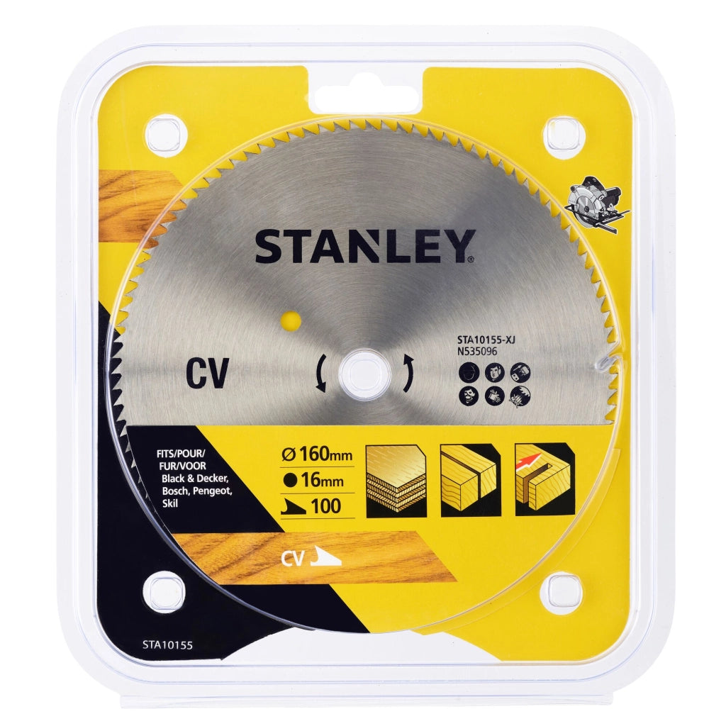 Lama per Sega Circolare Stanley STA10155-XJ Ø160 x 16 mm 100 Denti – Taglio Fine Legno