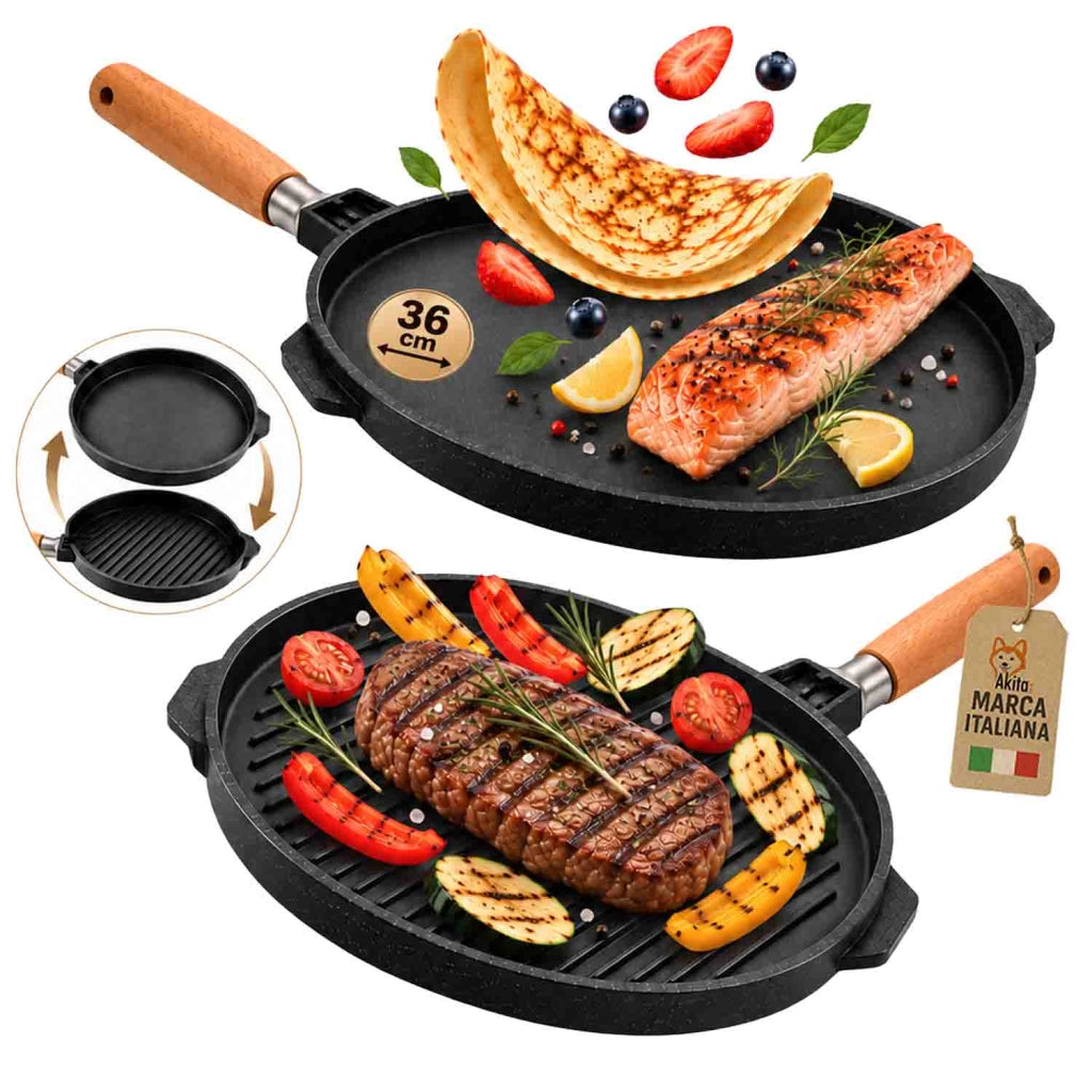 Akitaink Piastra Grill Double Tonda 36 cm Antiaderente Alluminio