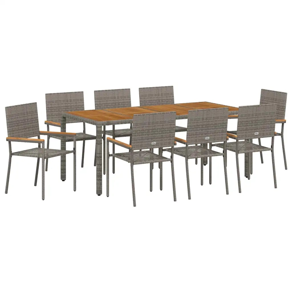 Set da Pranzo per Giardino 9 pcs Grigio polyrattan