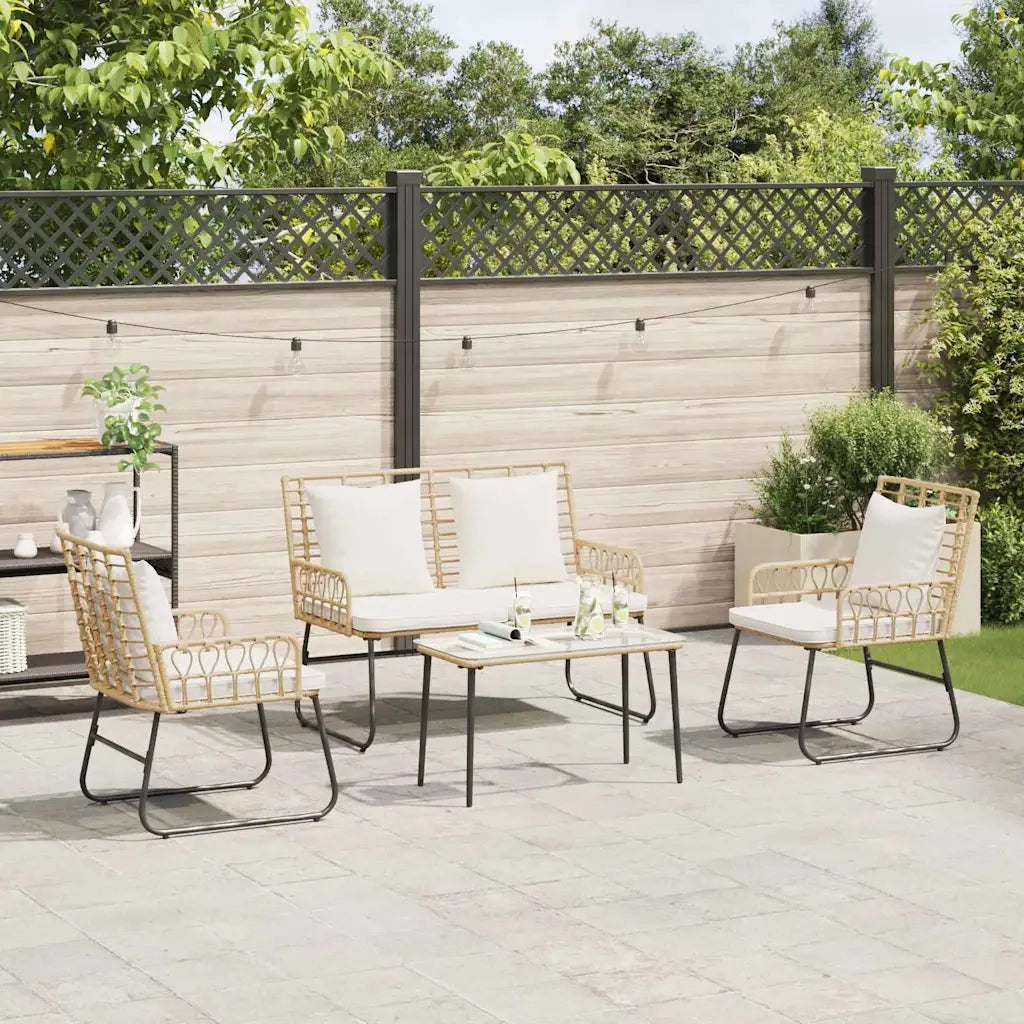 Set da Pranzo per Giardino 3 pcs Marrone e Crema polyrattan 42010355