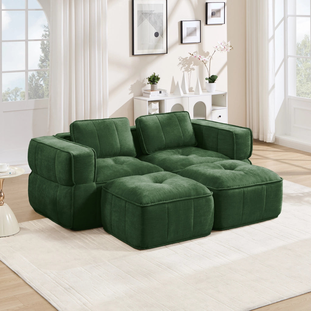 Divano modulare 198x162x67 cm con base antiscivolo in poliestere verde