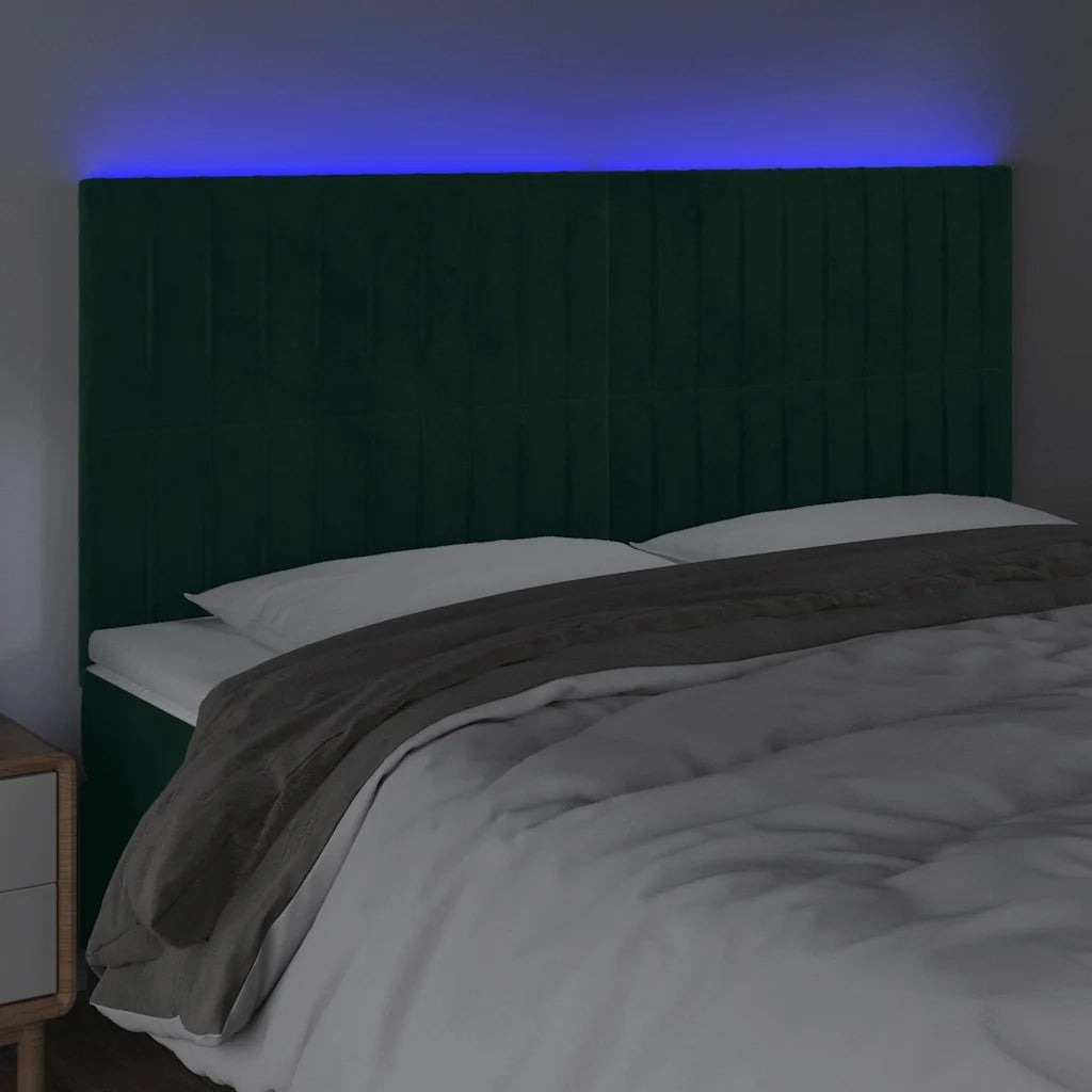 Testiera a LED Verde Scuro 200x5x118/128 cm in Velluto 3122731