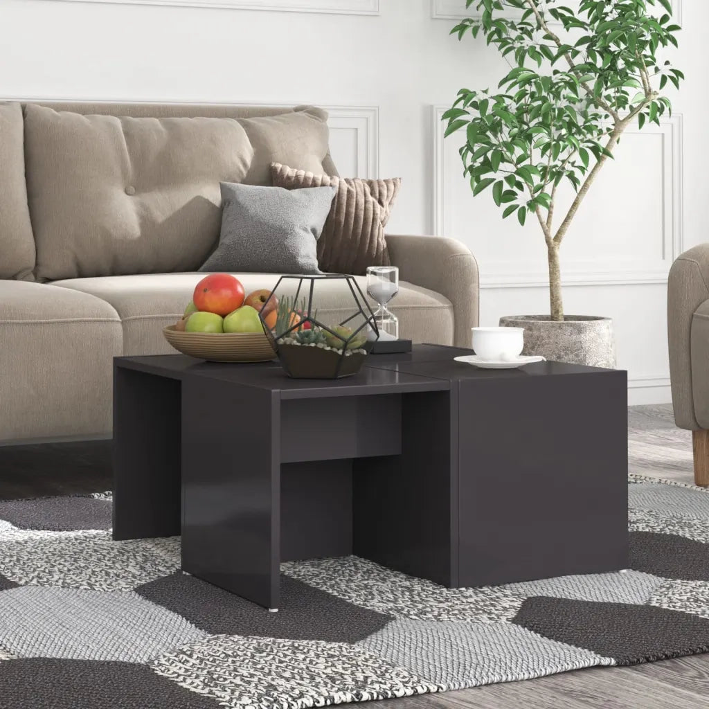 Tavolini salotto | Tavolino da caff¨¨ | Tavolino da Soggiorno 4 pz Grigio Lucido 33x33x33cm Legno Multistrato