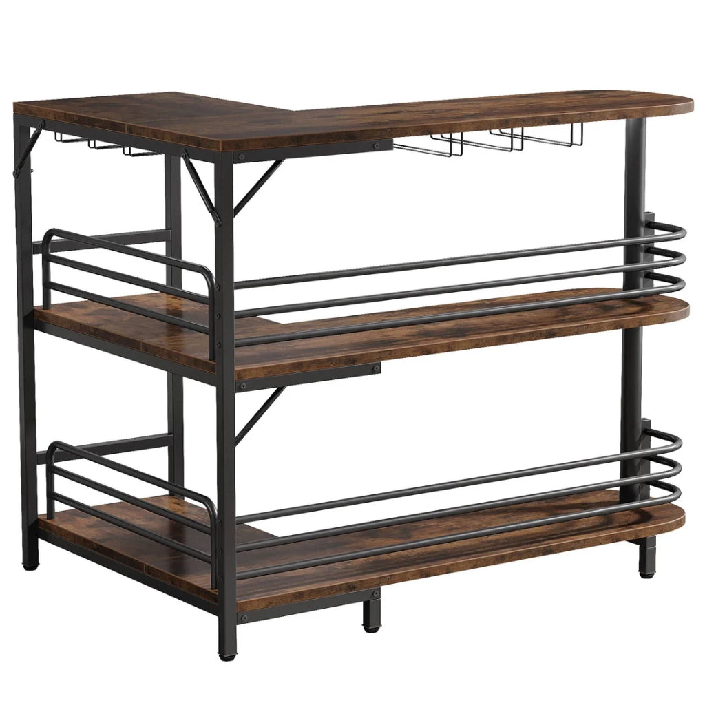 TAVOLO BAR L 120x90 cm Acciaio e Legno Nero e Marrone Rustico