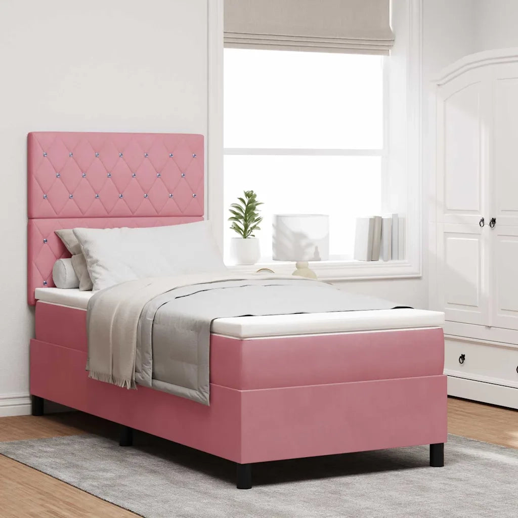 Letto a Sorgente LED con materasso Rosa 100 x 200 cm Tessuto
