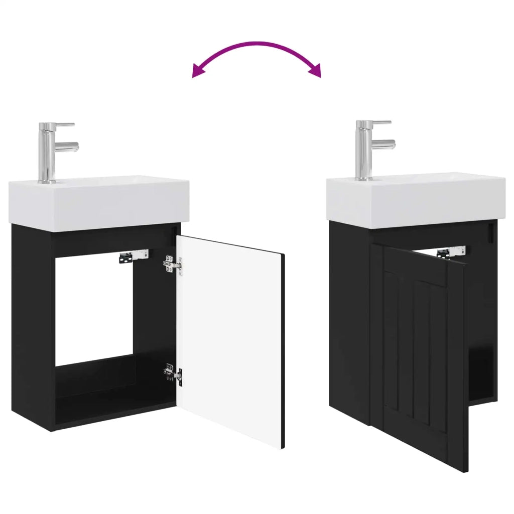 Mobile Bagno | Armadio da bagno con rubinetto Nero 45,5 x 25,5 x 84 cm