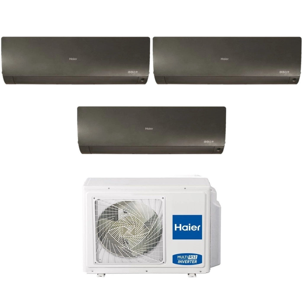 Climatizzatore Condizionatore Haier Trial Split Inverter serie FLEXIS PLUS BLACK 7+9+15 con 3U70S2SR3FA R-32 Wi-Fi Integrato Colore Nero 7000+9000+15000