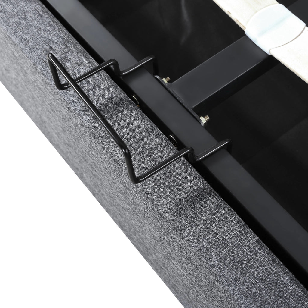 Letto 140x200 cm con contenitore, LED, USB e USB-C in lino grigio