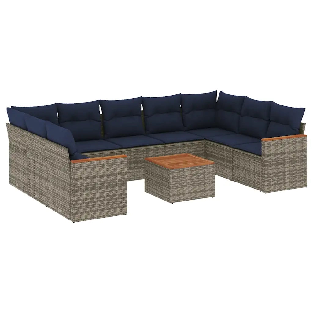 Set Divani da Giardino 10 pz con Cuscini Grigio in Polyrattan 3226285