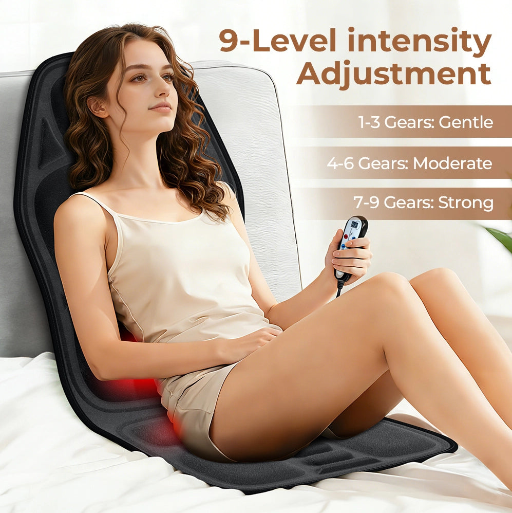 Cuscino massaggiante ULEVR 115x50 cm con 5 zone vibranti, 9 programmi e riscaldamento, nero