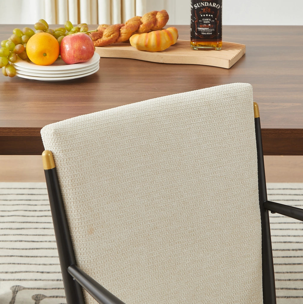 Set di 2 sedie da pranzo con braccioli in tessuto beige e dettagli dorati