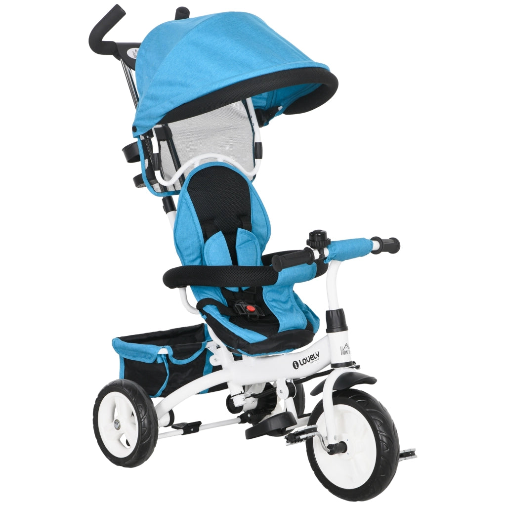 Triciclo 6 in 1 con maniglia, tettuccio, cintura, cesto ¨C Xylo ¨C Blu, 1-5 anni