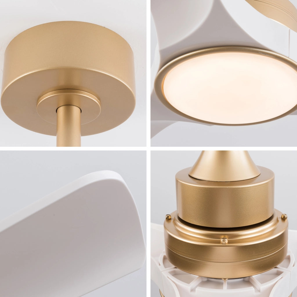 Ventilatore da soffitto 52 pollici con luce; telecomando e 3 pale in ABS oro e bianco