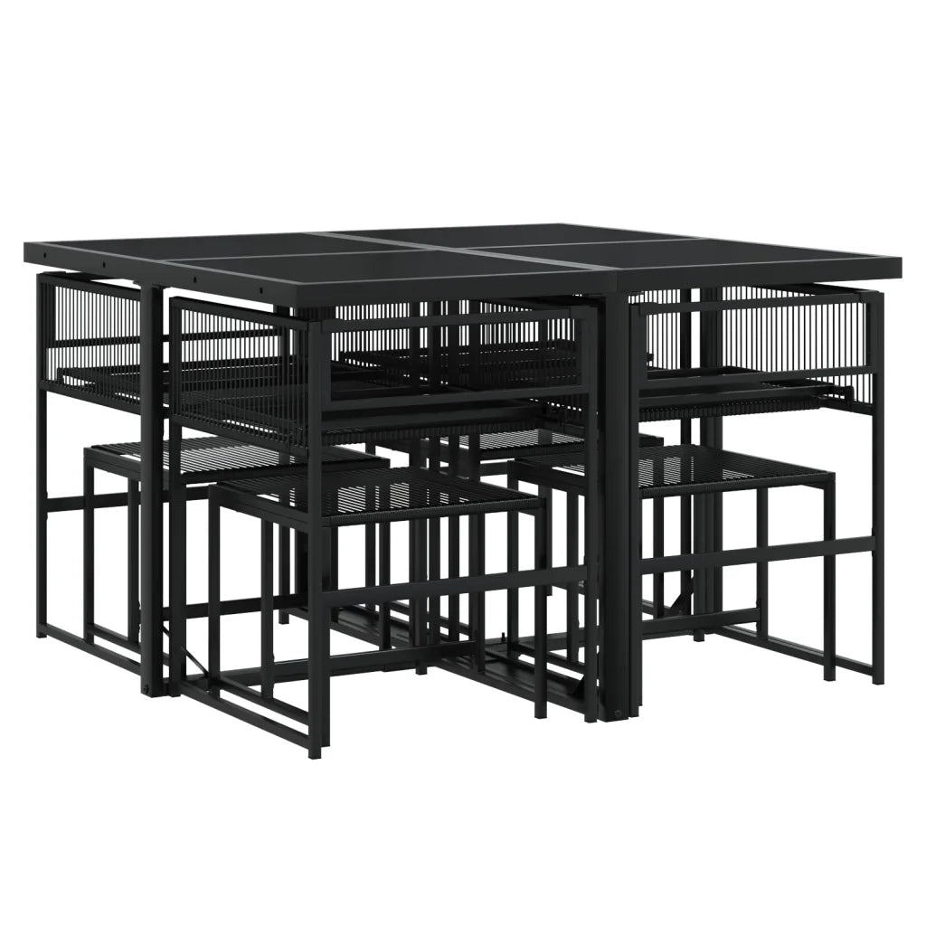 Set da Pranzo da Giardino 9 pz | Set Salotto da Giardino con Cuscini Nero in Polyrattan