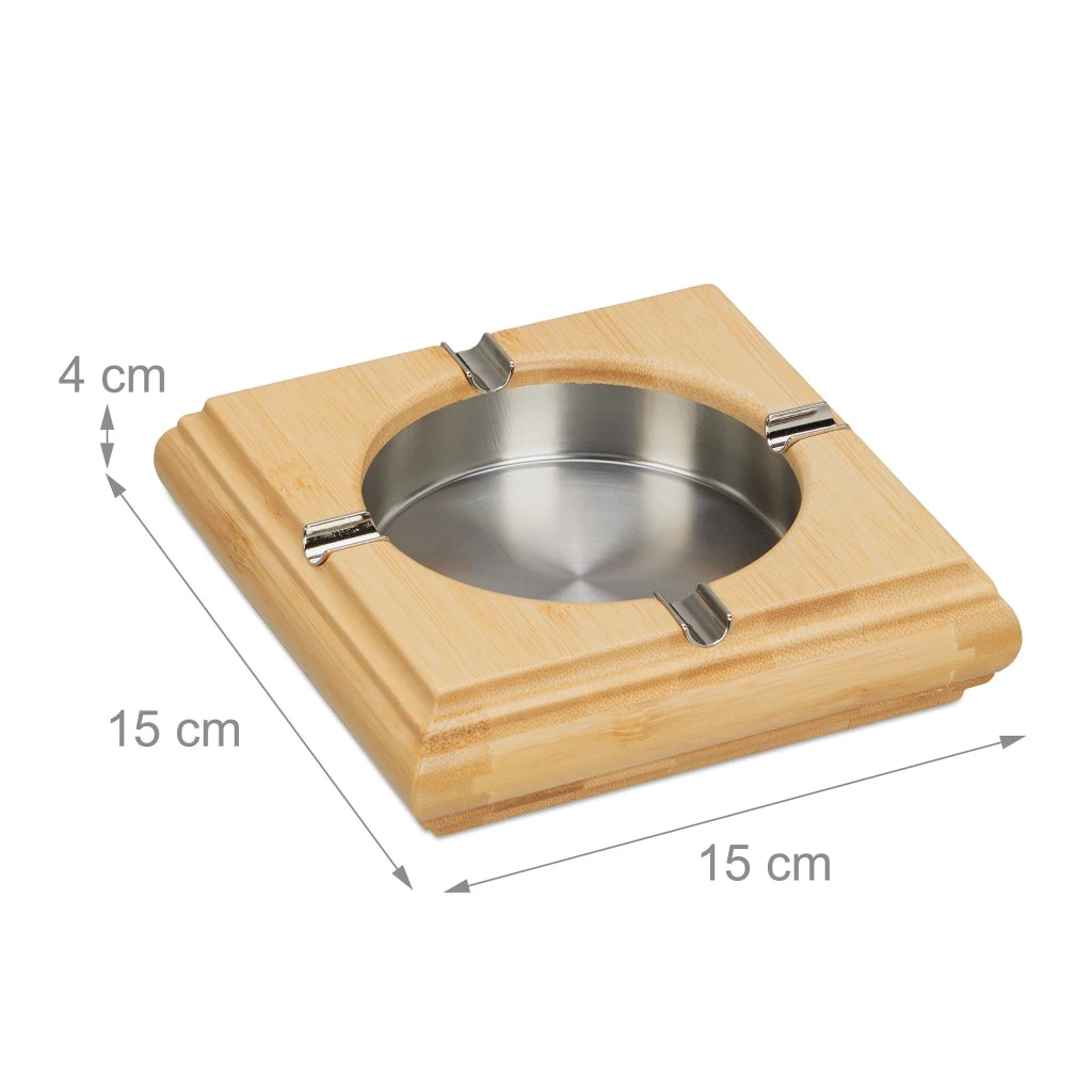 Pratico posacenere quadrato per interni ed esterni con 4 fessure decorativo 15 x 15 x 5 cm in bambù naturale 13_0013468