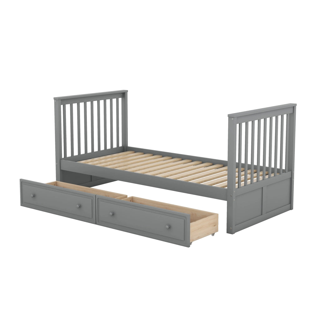 Letto a castello funzionale in pino grigio 90x200 cm