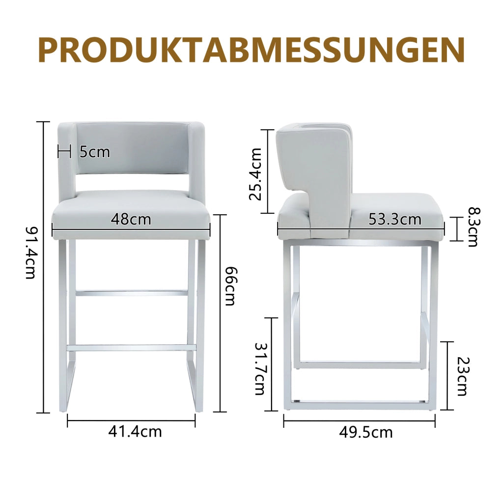 2 Set di sedie Nordic Windbar grigio chiaro - Zephmum- Design quadrato moderno, gambe in metallo argentato, comodo e leggero