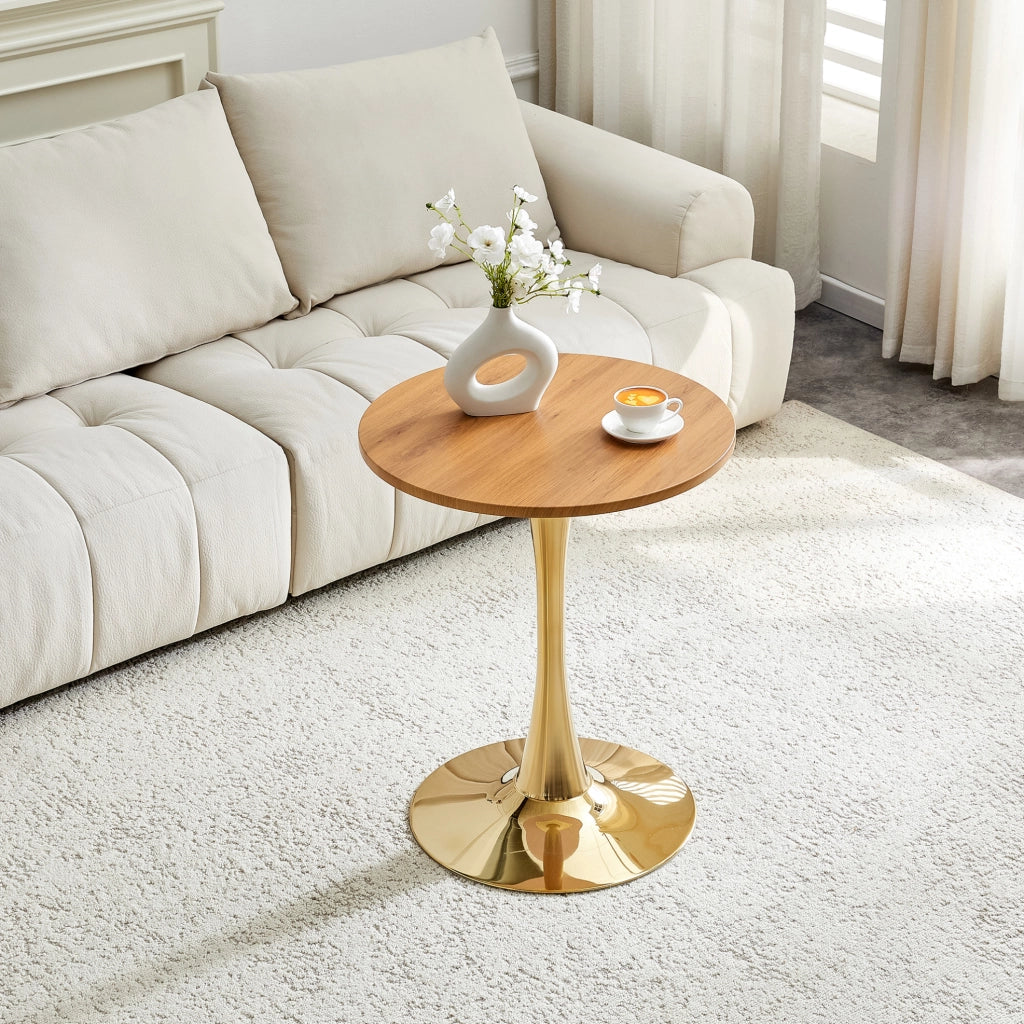 TAVOLO Rotondo 60 cm MDF e Metallo Oro/Legno
