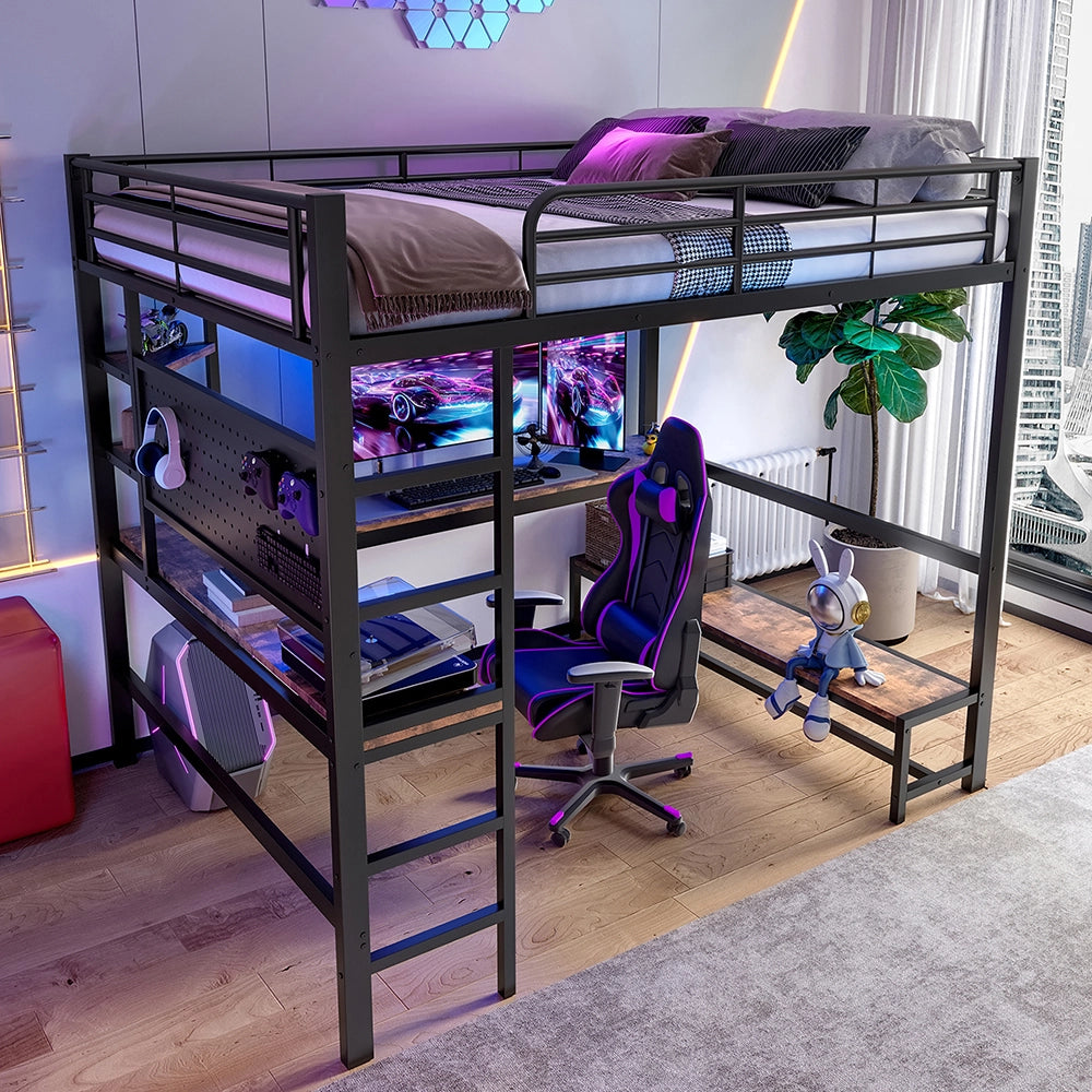 Letto a soppalco - Xylo - 140x200 cm USB LED nero