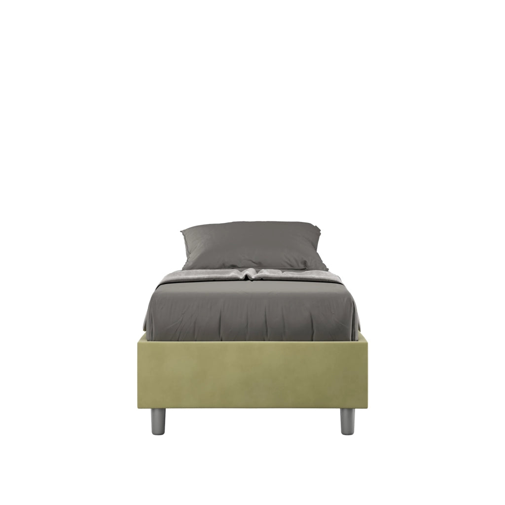 BS COM Letto singolo con rete imbottito 90x200 microfibra tè verde