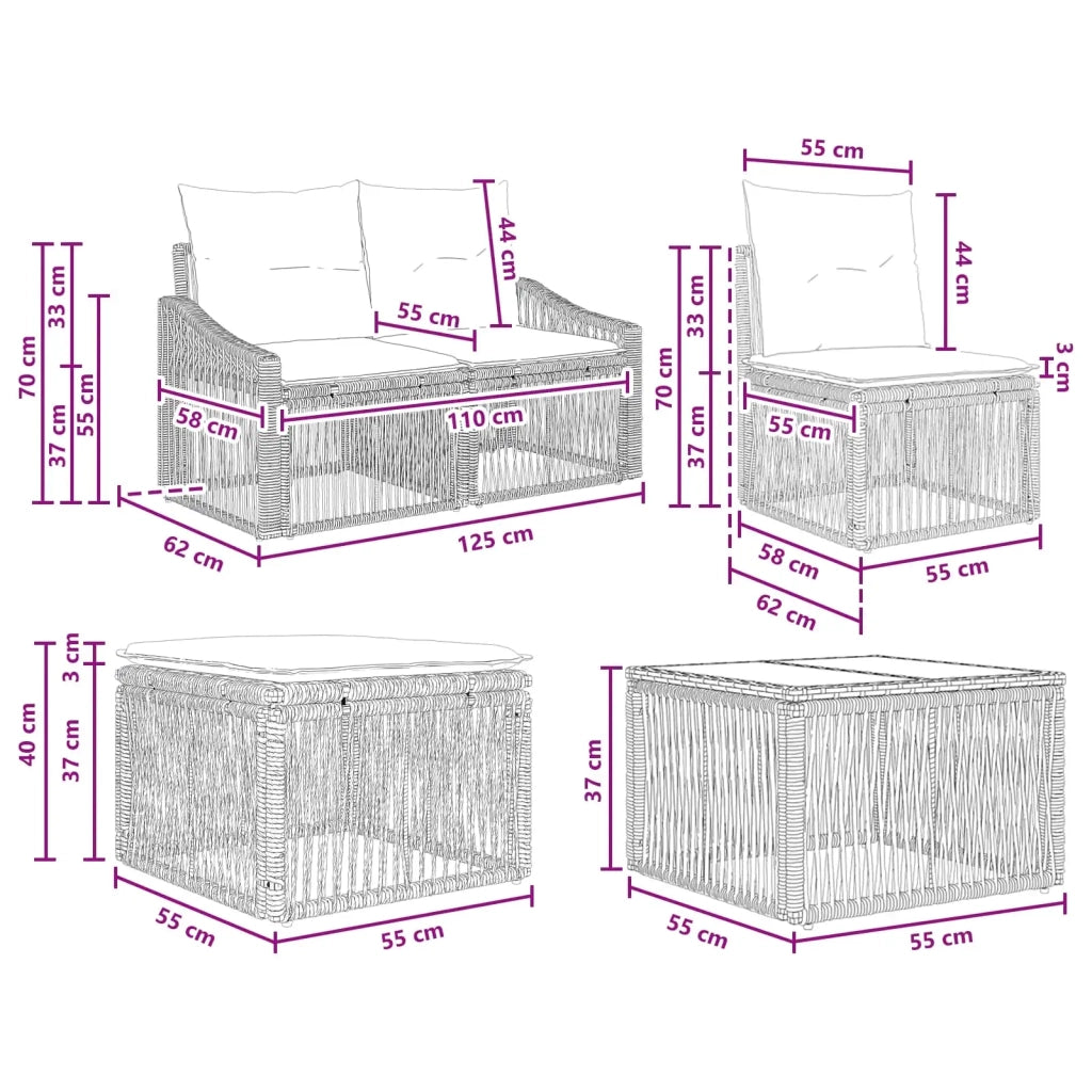 Set Divano da Giardino 7 pz Grigio polyrattan 3436088