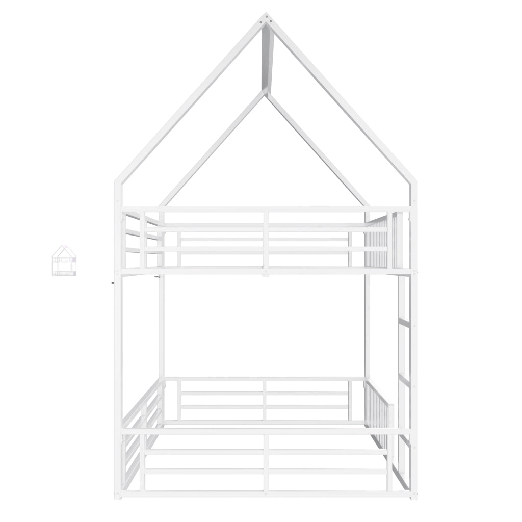 Letto a castello 140x200 a forma di casetta con luce LED; metallo bianco
