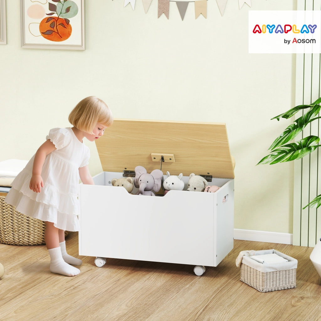Cofanetto portagiochi con ruote e coperchio ¨C Minimal ¨C 59x30x53 bianco