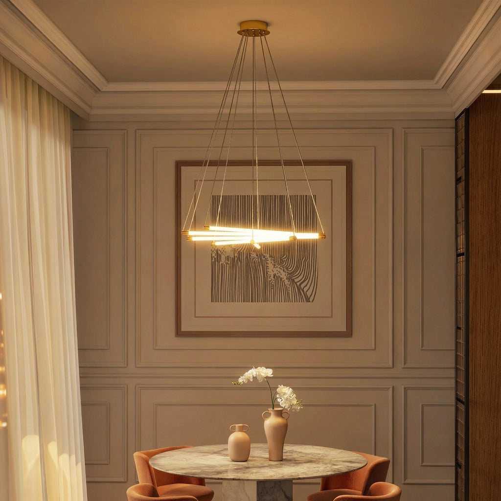 Lampada a sospensione LED 50W con 5 tubi regolabili ¨C Minimal ¨C Oro+Bianco
